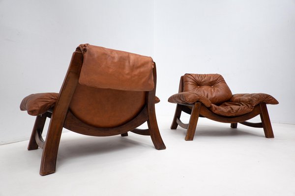 Mid-Century Cognac Leather Living Room Sofa and Chairs, 1960s, Set of 3-FGA-1362841