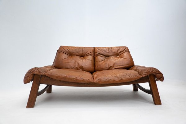 Mid-Century Cognac Leather Living Room Sofa and Chairs, 1960s, Set of 3-FGA-1362841