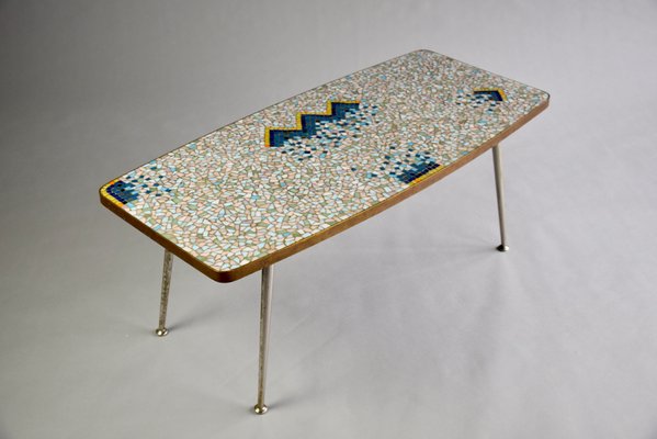 Mid-Century Colorful Mosaic and Brass Coffee Table by Berthold Müller-IEI-1065001