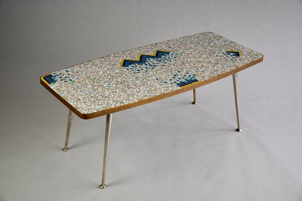 Mid-Century Colorful Mosaic and Brass Coffee Table by Berthold Müller-IEI-1065001