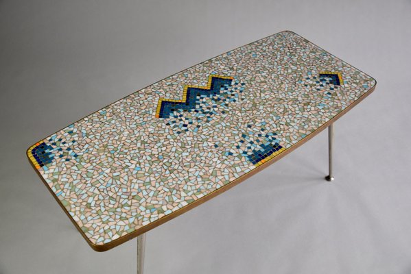 Mid-Century Colorful Mosaic and Brass Coffee Table by Berthold Müller-IEI-1065001