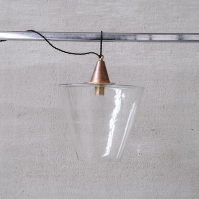 Mid-Century Conical Clear Glass & Copper Pendant Light-JRP-1756056