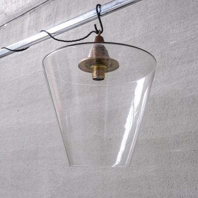 Mid-Century Conical Clear Glass & Copper Pendant Light-JRP-1756056