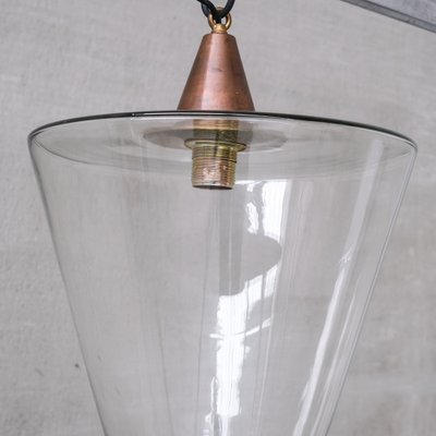 Mid-Century Conical Clear Glass & Copper Pendant Light-JRP-1756056