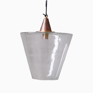 Mid-Century Conical Clear Glass & Copper Pendant Light-JRP-1756056