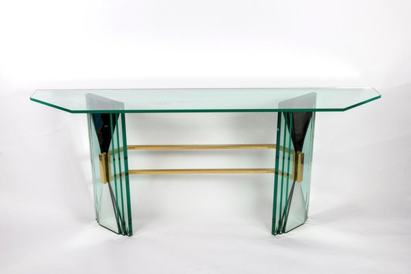 Mid-Century Console Table with Brass Support Attributed to Fontana Arte-MBH-1032333