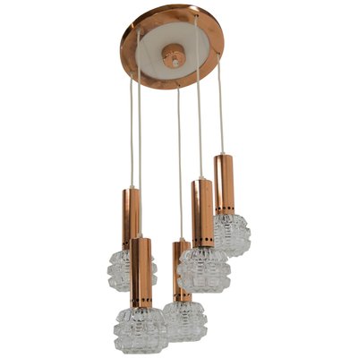 Mid-Century Copper & Glass Chandelier, 1970s-TZ-1157159