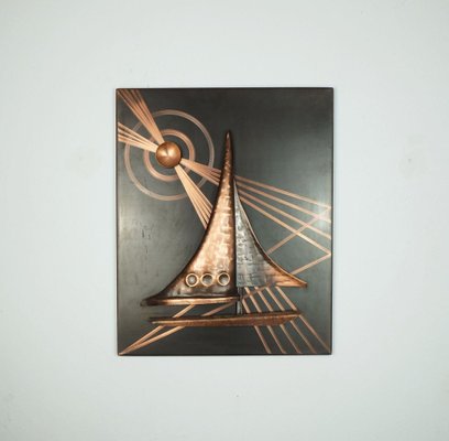 Mid-Century Copper Relief of Sailboat, 1950s-FH-1823009