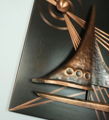 Mid-Century Copper Relief of Sailboat, 1950s-FH-1823009