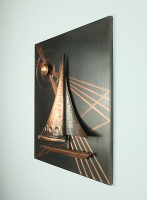 Mid-Century Copper Relief of Sailboat, 1950s-FH-1823009