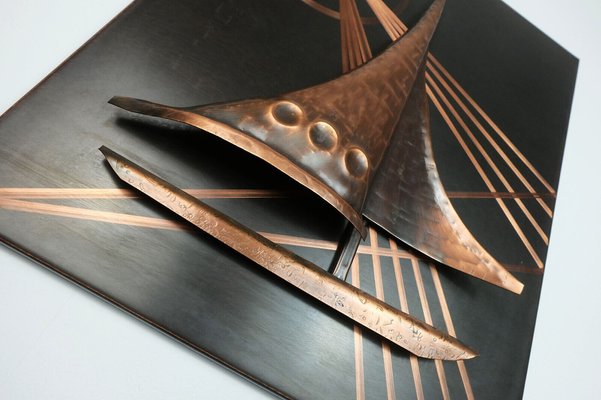 Mid-Century Copper Relief of Sailboat, 1950s-FH-1823009