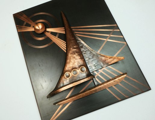 Mid-Century Copper Relief of Sailboat, 1950s-FH-1823009