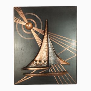 Mid-Century Copper Relief of Sailboat, 1950s-FH-1823009