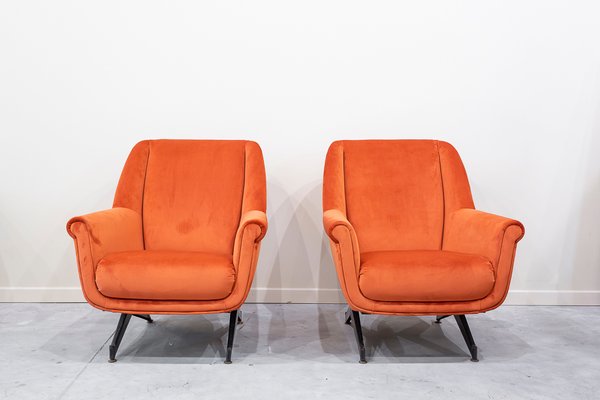 Mid-Century Coral Velvet Seats, 1950s, Set of 2-UJE-1431118