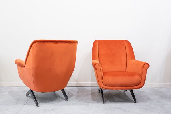 Mid-Century Coral Velvet Seats, 1950s, Set of 2-UJE-1431118