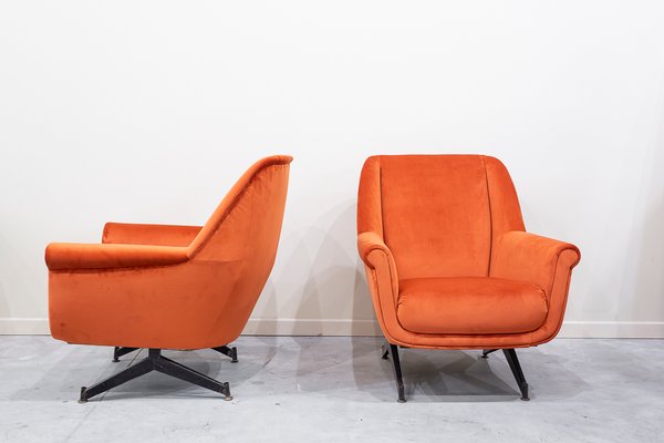 Mid-Century Coral Velvet Seats, 1950s, Set of 2-UJE-1431118