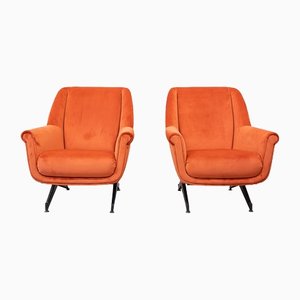 Mid-Century Coral Velvet Seats, 1950s, Set of 2-UJE-1431118