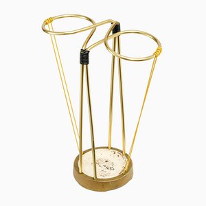 Mid-Century Cord-Wrapped Umbrella Stand in Brass & Iron, 1950s-QBR-1072418