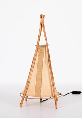 Mid-Century Cotton, Bamboo and Rattan Italian Table Lamp from Louis Sognot, 1950s-JDR-1407037