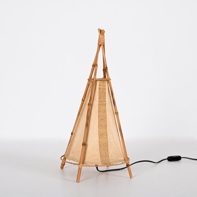 Mid-Century Cotton, Bamboo and Rattan Italian Table Lamp from Louis Sognot, 1950s-JDR-1407037