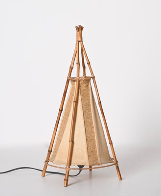 Mid-Century Cotton, Bamboo and Rattan Italian Table Lamp from Louis Sognot, 1950s-JDR-1407037