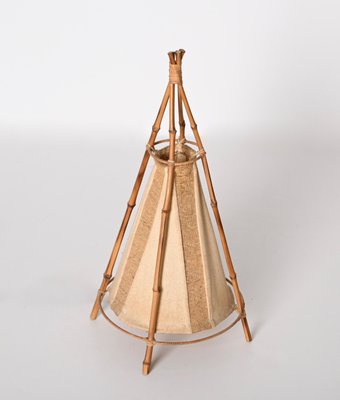 Mid-Century Cotton, Bamboo and Rattan Italian Table Lamp from Louis Sognot, 1950s-JDR-1407037