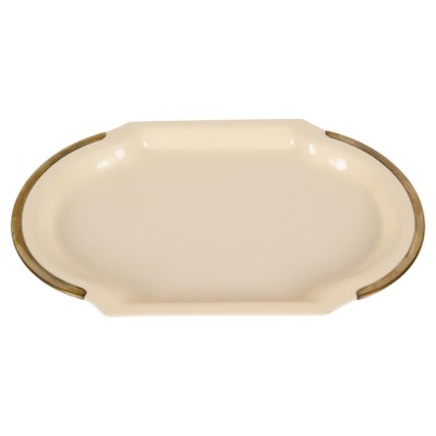 Mid-Century Cream Brass and Acrylic Glass Oval Serving Platter, Italy, 1980s-JDR-1361665