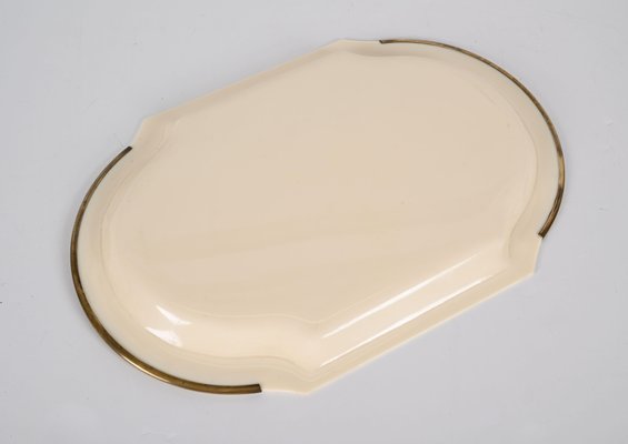 Mid-Century Cream Brass and Acrylic Glass Oval Serving Platter, Italy, 1980s-JDR-1361665