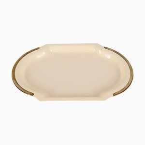 Mid-Century Cream Brass and Acrylic Glass Oval Serving Platter, Italy, 1980s-JDR-1361665