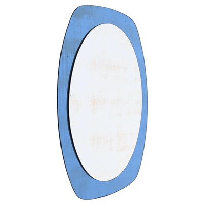 Mid-Century Cristal Art Oval Wall Mirror with Blue Glass Frame, Italy, 1960s-JDR-1732620