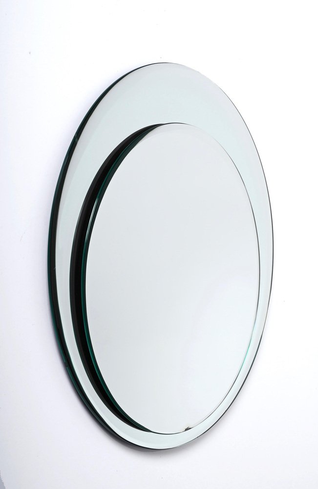 Mid-Century Cristal Art Round Double Bevelled Mirror, Italy, 1960s