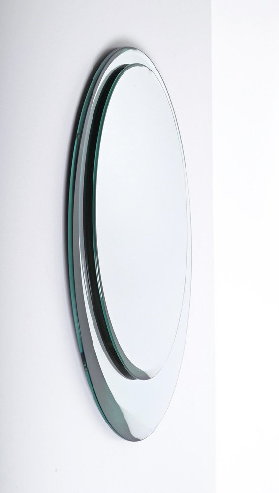 Mid-Century Cristal Art Round Double Bevelled Mirror, Italy, 1960s