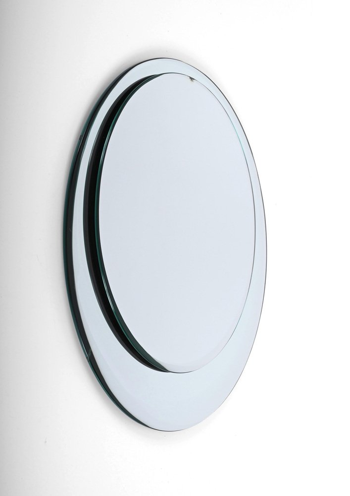 Mid-Century Cristal Art Round Double Bevelled Mirror, Italy, 1960s