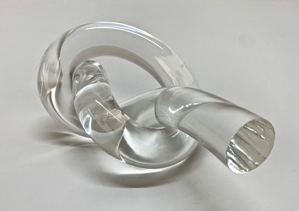 Mid-Century Crystal Acrylic Glass Knot Paperweight by Dorothy Thorpe