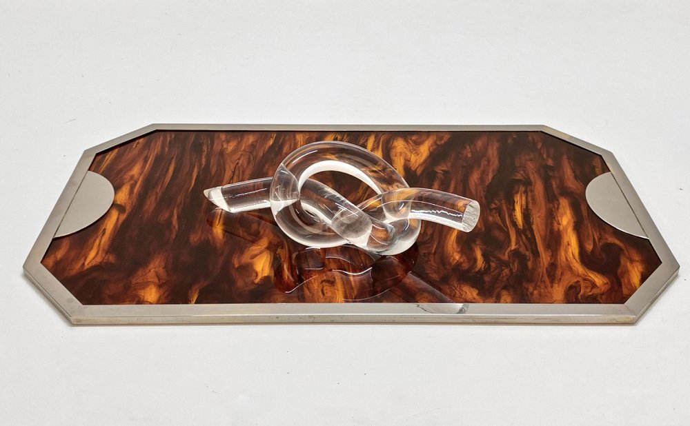 Mid-Century Crystal Acrylic Glass Knot Paperweight by Dorothy Thorpe