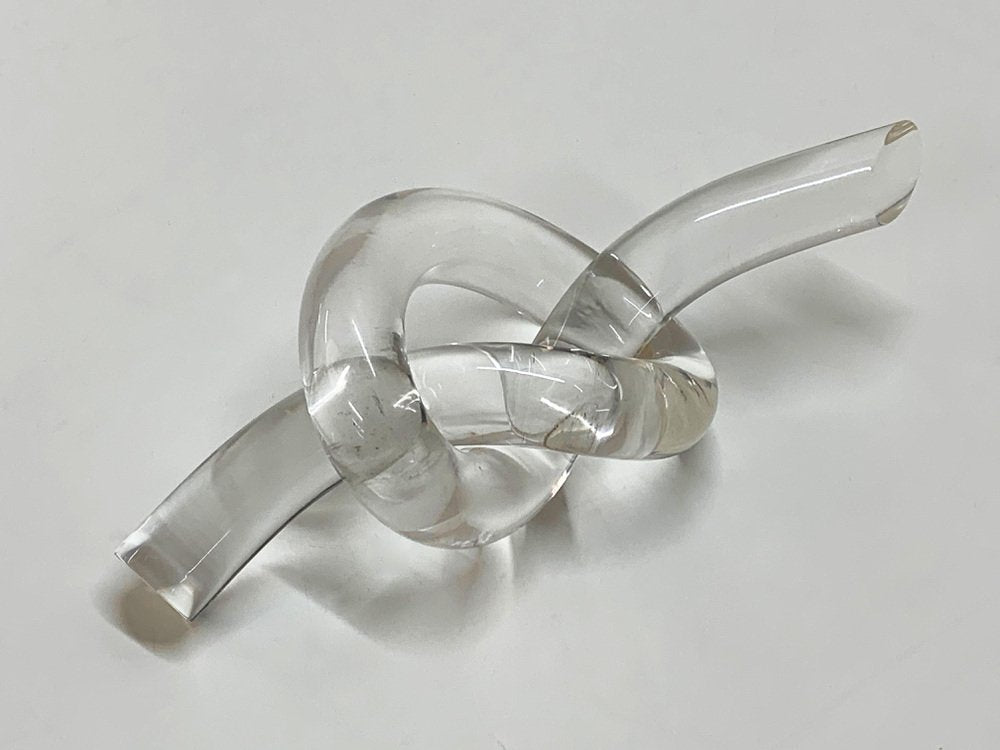 Mid-Century Crystal Acrylic Glass Knot Paperweight by Dorothy Thorpe