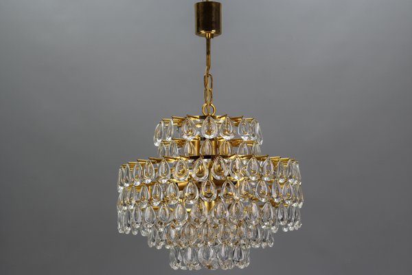 Mid-Century Crystal Glass and Gilded Brass Seven-Light Chandelier from Palwa-KEG-1119246