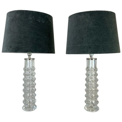 Mid-Century Crystal Lamps by Carl Fagerlund for Orrefors Sweden, 1970s, Set of 2-UYK-882906