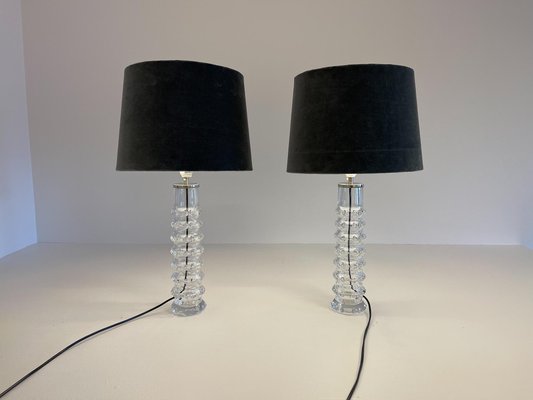 Mid-Century Crystal Lamps by Carl Fagerlund for Orrefors Sweden, 1970s, Set of 2-UYK-882906