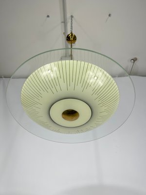 Mid-Century Curved Glass Disc Chandelier in the Style of Fontana Arte, 1950s-OT-1299663