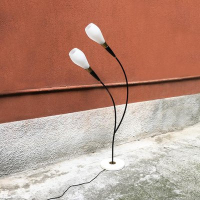 Mid-Century Curved Italian Floor Lamp with Two Lights and Marble Base, 1950s-GDD-1097254