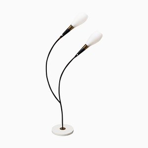 Mid-Century Curved Italian Floor Lamp with Two Lights and Marble Base, 1950s-GDD-1097254