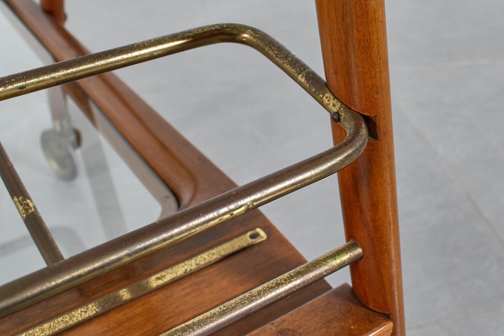 Mid-Century Curved Wooden Serving Bar Cart by Cesare Lacca, 1950s