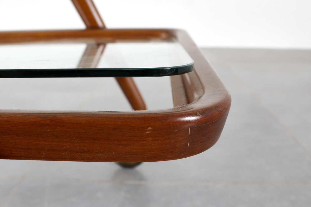 Mid-Century Curved Wooden Serving Bar Cart by Cesare Lacca, 1950s