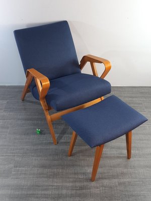 Mid-Century Czech Armchair with Stool by Frantisek Jiràk for Tatra, 1960s, Set of 2-EYI-1799418