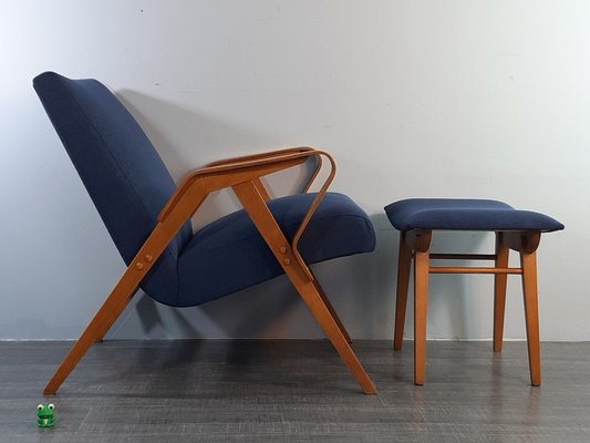 Mid-Century Czech Armchair with Stool by Frantisek Jiràk for Tatra, 1960s, Set of 2-EYI-1799418