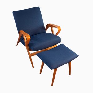 Mid-Century Czech Armchair with Stool by Frantisek Jiràk for Tatra, 1960s, Set of 2-EYI-1799418