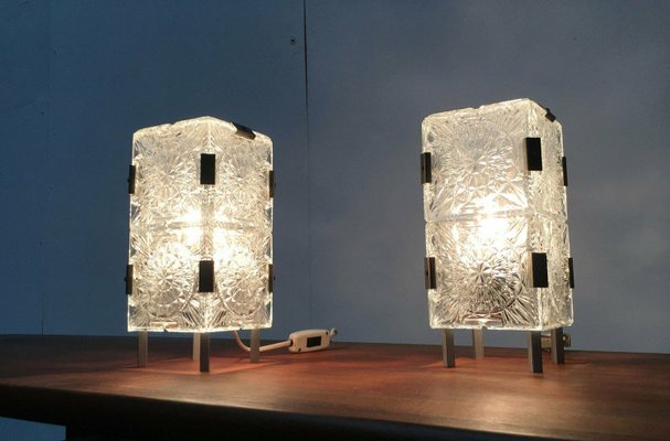 Mid-Century Czech Ussr Glass Table Lamps from Lustry Kamenický Šenov, 1960s, Set of 2-UAH-2027932