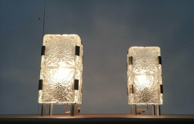 Mid-Century Czech Ussr Glass Table Lamps from Lustry Kamenický Šenov, 1960s, Set of 2-UAH-2027932