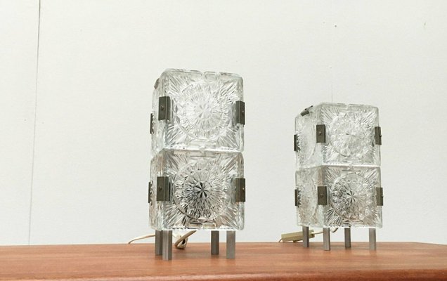 Mid-Century Czech Ussr Glass Table Lamps from Lustry Kamenický Šenov, 1960s, Set of 2-UAH-2027932